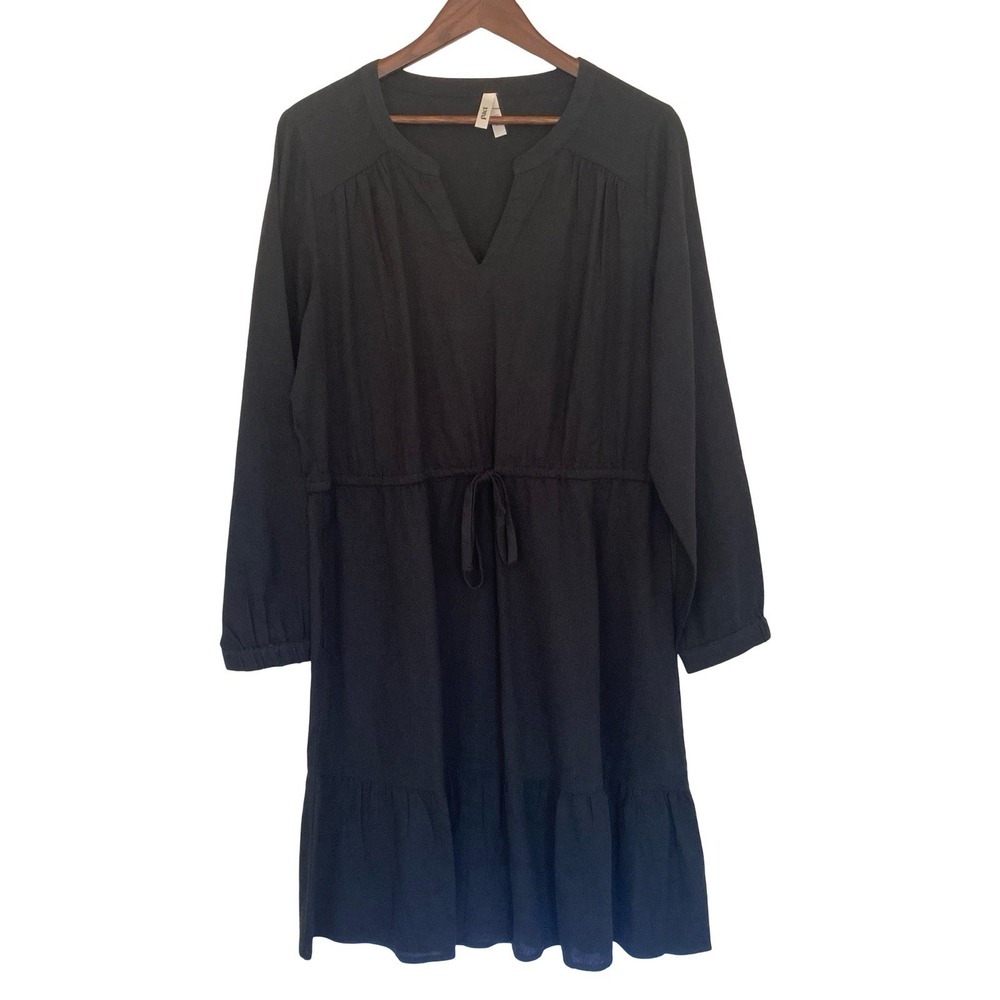 Pact Women's Mini Dress Large Black Organic Cotton Drawstring Waist Ruffle